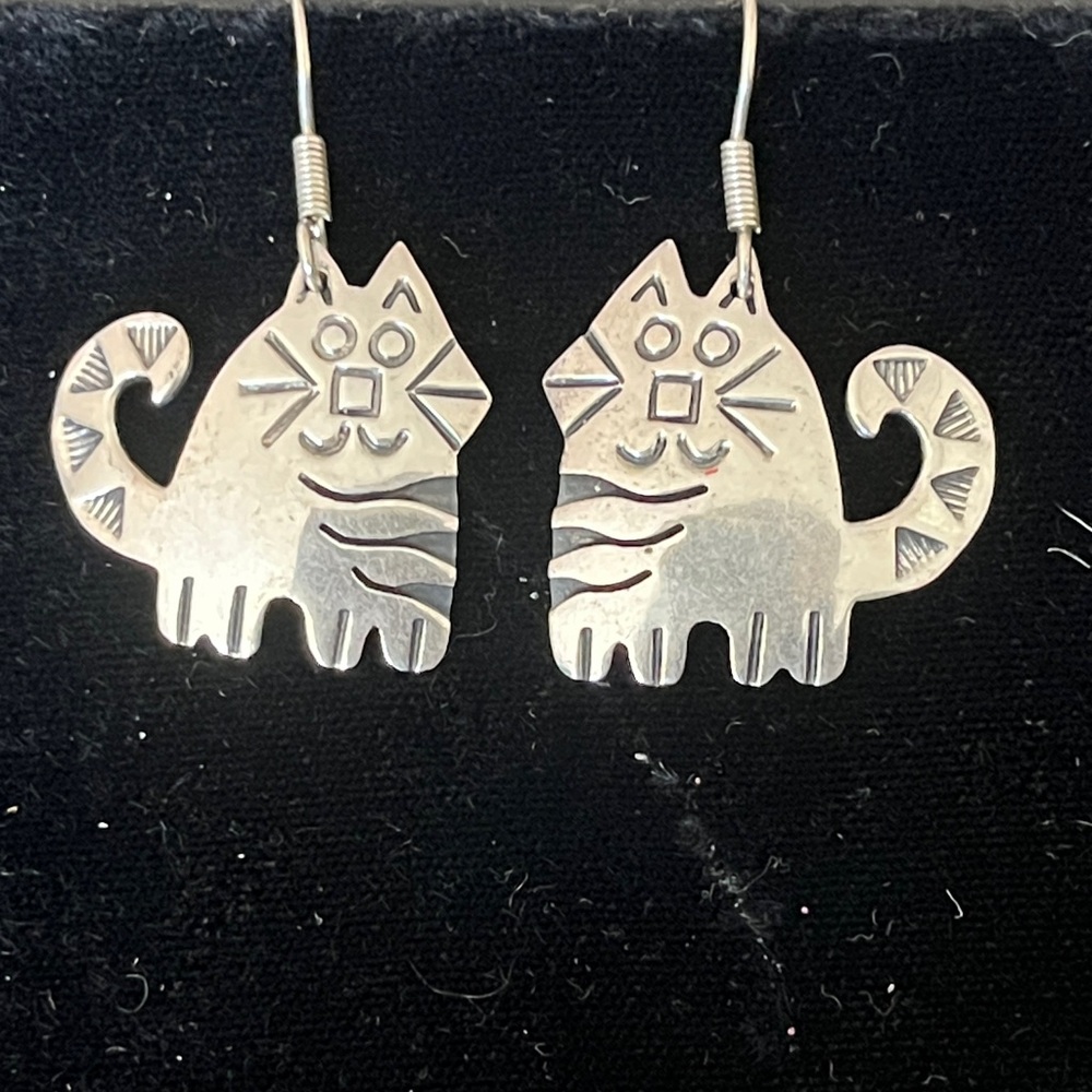 VTG Sterling Silver 925 Cat Earrings